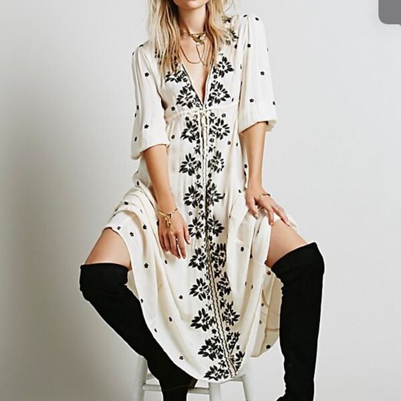 free people embroidered v-neck maxi dress Embroidered Fable Midi Dress